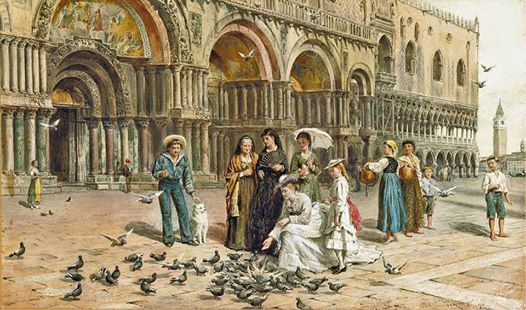 9 - Venezia, Basilica di San Marco. L'immagine si può collocare come periodo nel decennio tra il 1875 e il 1885, a giudicare dalla foggia degli abiti e dei dettagli, acconciature