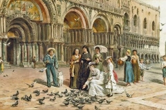 9 - Venezia, Basilica di San Marco. L'immagine si può collocare come periodo nel decennio tra il 1875 e il 1885, a giudicare dalla foggia degli abiti e dei dettagli, acconciature